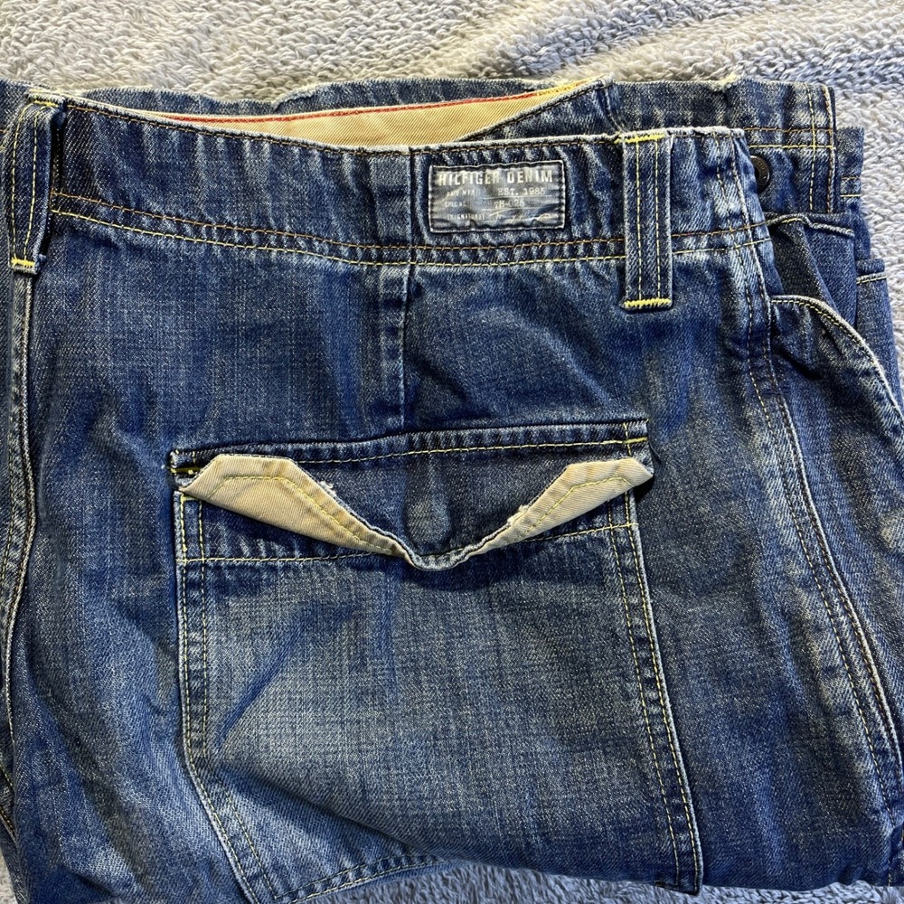 Vtg Tommy Hilfiger Red Label Mens Size 36 Cargo Jeans Premium Shorts Denim Blue